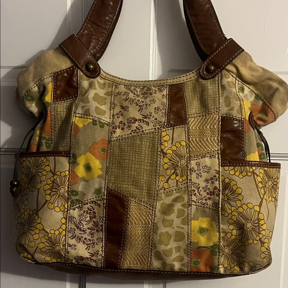 Fossil floral patchwork shoulder handbag